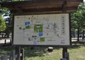 Nara, 13th may: Map panel with Todai-ji Temple area from Nara Park Complex of Nara City in Japan