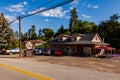 NARAMATA, CANADA - JULY 5, 2020: outdoor pizza restaurant near the road in small town