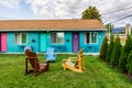 NARAMATA, CANADA - JULY 5, 2020: small motel with modern design summer time overcast day