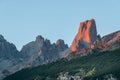 Naranjo de Bulnes, Picu Urriellu, from Camarmena village at sunrise in Picos de Europa National Park, Asturias in Spain Royalty Free Stock Photo