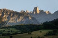 Naranjo de Bulnes, Picu Urriellu, from Pozo de la Oracion lookout point at sunset, Picos de Europa National Park in Astur Royalty Free Stock Photo