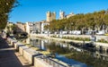 Robine Channel in Narbonne as seen from the quay in direction of historical city center