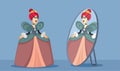 Evil Queen Looking in the Mirror Vector Cartoon Illustration