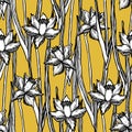 Narcissus daffodils seamless spring floral pattern.