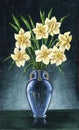 Narcissuses in a blue vase Royalty Free Stock Photo