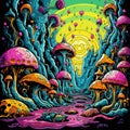 Narcotic psychodelic mushroom psilocybin pop art retro illustration. Comic book style imitation. Royalty Free Stock Photo