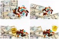 Narcotics pills drugs medicine cash alcohol booze Royalty Free Stock Photo