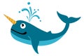 Narhwal icon. Cartoon ocean character. Underwater fauna