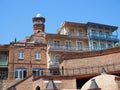 Georgia, Tbilisi - June 2019: Narikala, Jumah Mosque, Sulphur Baths and famous colorful balconies in old historic district