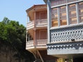 Narikala, Jumah Mosque, Sulphur Baths and famous colorful balconies in old historic district Abanotubani, Tbilisi, Georgia Royalty Free Stock Photo