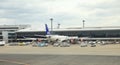 Narita International Airport view, Airplane parking at passenger gate. Royalty Free Stock Photo