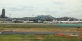 Narita International Airport view, many Airplane parking at passenger gate. Royalty Free Stock Photo