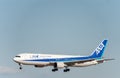 NARITA - JAPAN, JANUARY 25, 2017: JA615A Boeing 767 All Nipon Airways Landing in International Narita Airport, Japan.