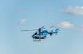 NARITA - JAPAN, JANUARY 25, 2017: JA6815 Helicopter Chiba Prefectural Police Aviation Unit Landing in International Narita Airport