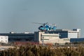 NARITA - JAPAN, JANUARY 25, 2017: JA6815 Helicopter Chiba Prefectural Police Aviation Unit Landing in International Narita Airport