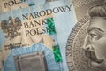 Narodowy bank Polski sign on Banknote economy in Poland inflation Royalty Free Stock Photo
