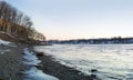 Narova river landscape at early spring dawn Royalty Free Stock Photo