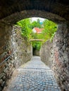 Narow arched street Meissnerstiege in Bregenz upper town - Oberstadt Royalty Free Stock Photo
