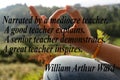 Narrated by a mediocre teacher. A good teacher explains. A senior teacher demonstrates. A great teacher inspires. William Arthur