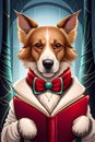 Narrator - Fairytale magic dog with opened book Royalty Free Stock Photo