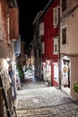 Narrow Abandoned Alley With Shops In The Old Town Of The City Of Rovinj In Croatia