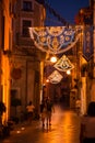 Narrow Alley Lightened at Blue Hour in the CIty of Rotonda, in the South of Italy