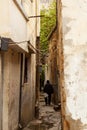 A narrow alley in a low income old city neighborhood in Damascus  Syria. Royalty Free Stock Photo