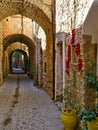 Narrow alley at  medieval castle village Royalty Free Stock Photo