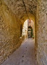 Narrow alley at the medieval castle village of Mesta in Chios island , Greece Royalty Free Stock Photo