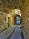 Narrow alley at  medieval castle village Royalty Free Stock Photo