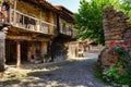 Narrow alley in a mountain village with old rural houses, Barcena Mayor