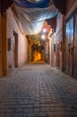 Small alley at night in Marrakech, Morocco Royalty Free Stock Photo