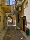 Narrow alley in Pyrgi  medieval village, Chios island, Greece Royalty Free Stock Photo