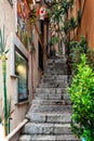 Narrow alley of Taormina, Sicily Royalty Free Stock Photo