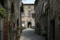 Narrow alley to the castle Malaspina in Virgoletta, a beautiful ancient mountain village, district of Villafranca in Lunigiana,