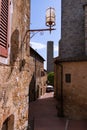 Narrow Alley And Tower In San Gimignano Royalty Free Stock Photo