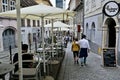 Narrow Alley With Outdoor Dining in Zagreb, Croatia