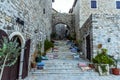 Narrow alleyways wind their way through  Ulcinj old town, Montenegro at night time Royalty Free Stock Photo