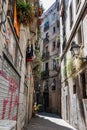 Narrow Barcelona Street with Antique Lamppost in the Gothic Neighborhood of Barcelona, Spain Royalty Free Stock Photo