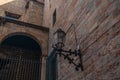 Narrow Barcelona Street with Antique Lamppost in the Gothic Neighborhood of Barcelona, Spain. Royalty Free Stock Photo