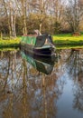 Narrow Boat moored on still water on canal