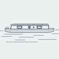 Outline Style Side View Narrow Boat Vector Illustration