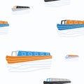 Flat Style Oblique View Narrow Boat Vector Illustration Seamless Pattern