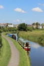 Narrow boats moored on Lancaster canal Hest Bank