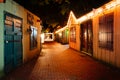 Narrow brick alley at night, in St. Augustine, Florida.