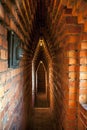 Narrow brick corridors inside the Stockholm`s City Hall Tower, Sweden.