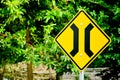 Narrow bridge sign in country road Royalty Free Stock Photo