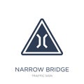 Narrow bridge sign icon. Trendy flat vector Narrow bridge sign i