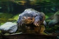 Narrow-bridged musk turtle (Claudius angustatus) swimming in the waters of an aquarium