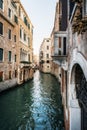 Narrow canal waters of Venice Italy